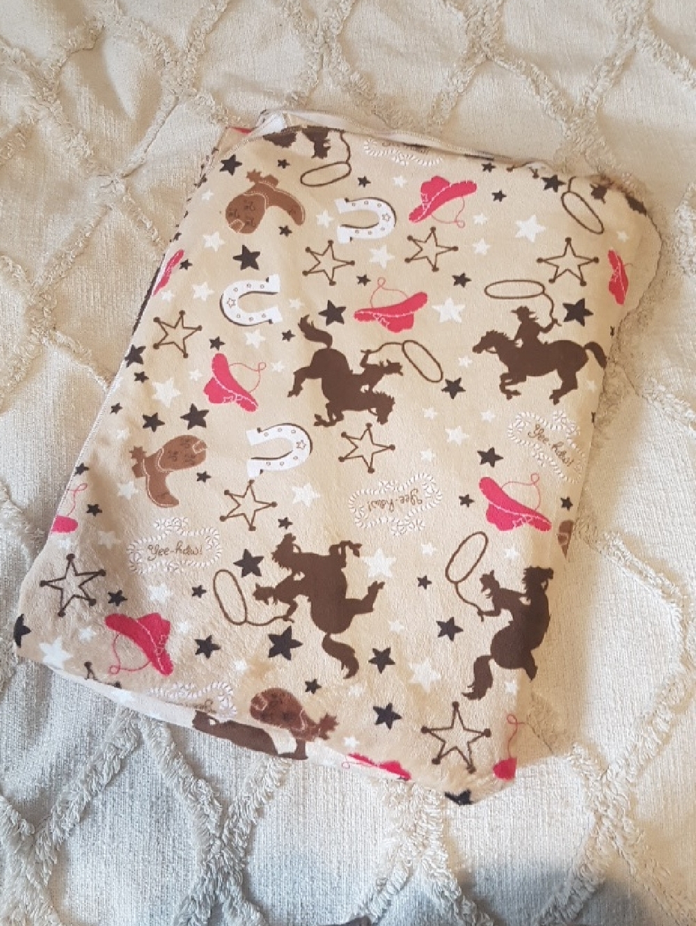 Cowgirl Print Fleece Throw/Fabric Pink & Brown Stars